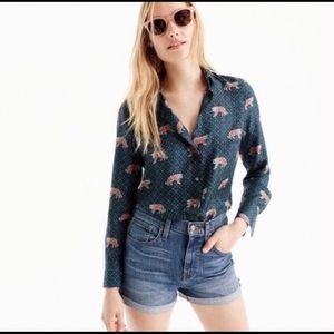 J. Crew Silk Tiger Print Shirt Size 2P